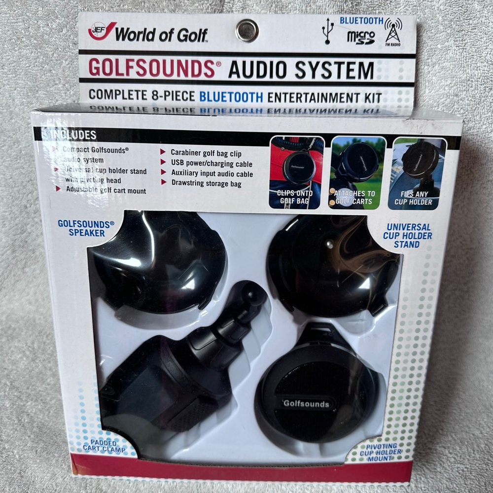 NIB JEF World Of Golf Complete 8-Piece Bluetooth Entertainment Kit Audio System
